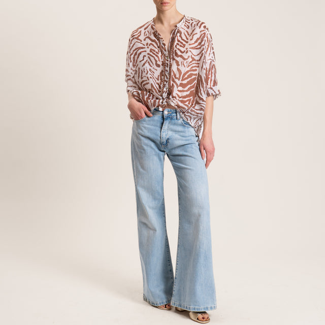 Motel-Camicia mussola lyocell fantasia - burro/moro