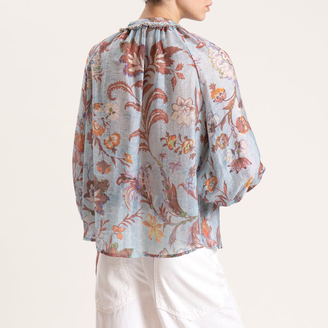 Motel-Blusa mussola lyocell fantasia floreale - acqua/cacao/burro
