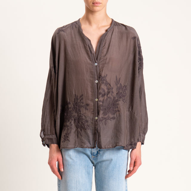 Motel-Camicia mussola con ricami - moro