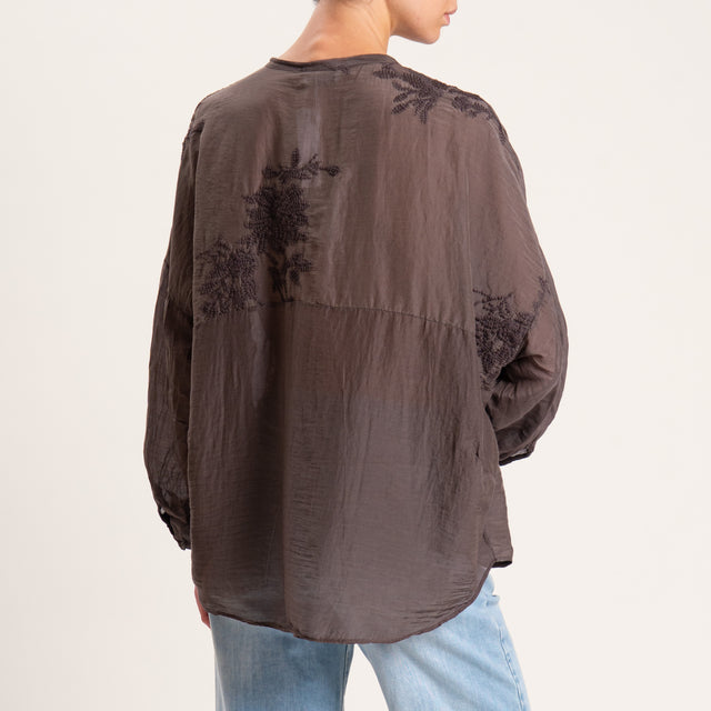Motel-Camicia mussola con ricami - moro
