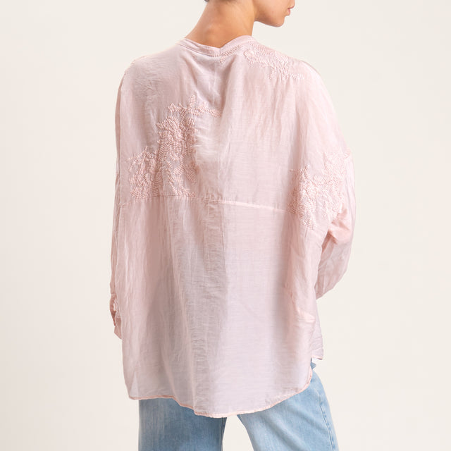 Motel-Camicia mussola con ricami - cipria