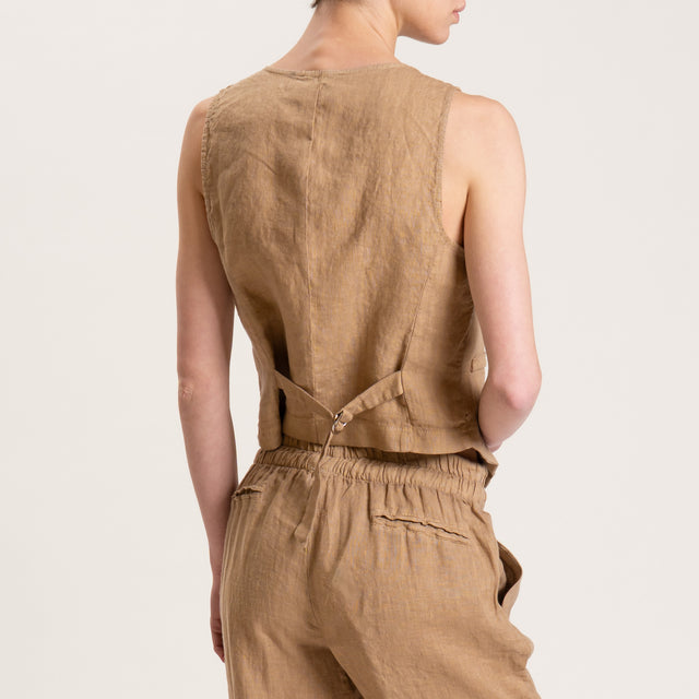 Motel-Gilet in lino con spilla - cammello