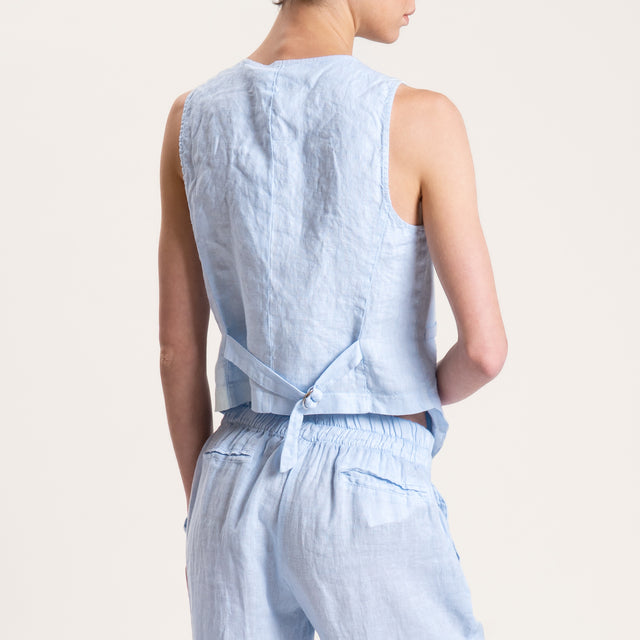 Motel-Gilet in lino con spilla - cielo