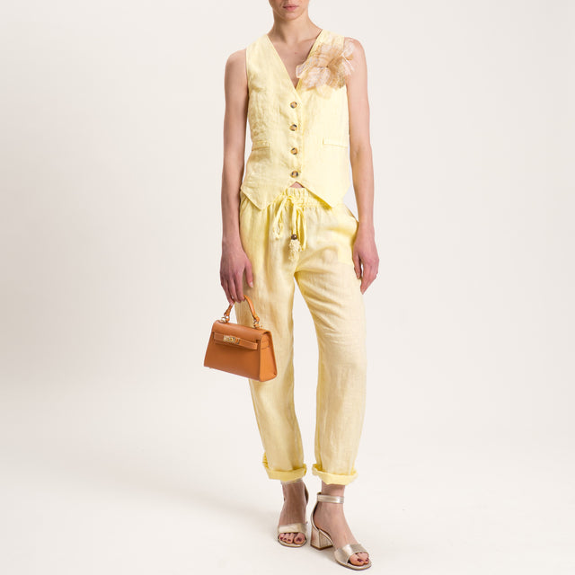 Motel-Gilet in lino con spilla - giallo