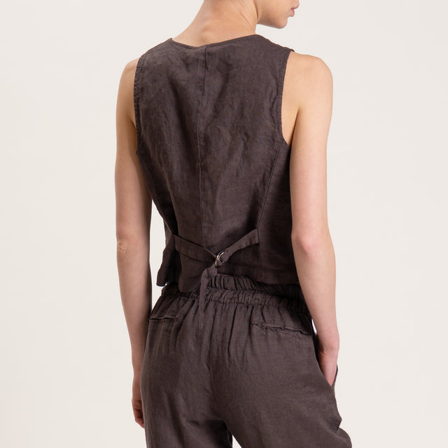 Motel-Gilet in lino con spilla - moro