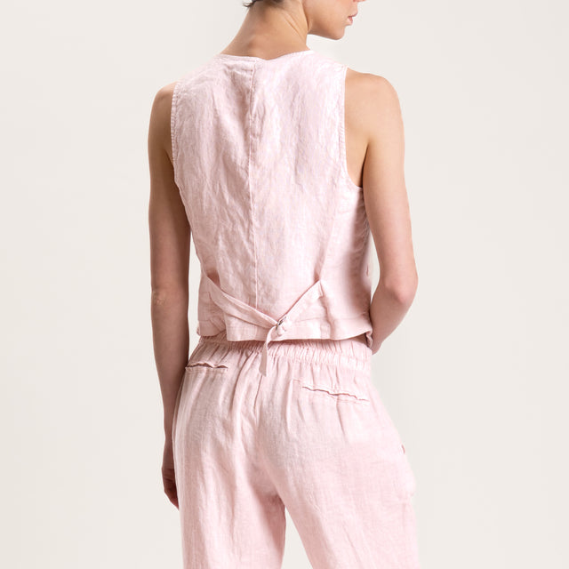 Motel-Gilet in lino con spilla - cipria