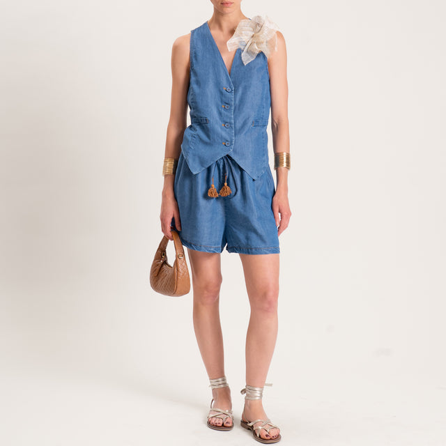 Motel-Gilet chambray spilla fiore - denim