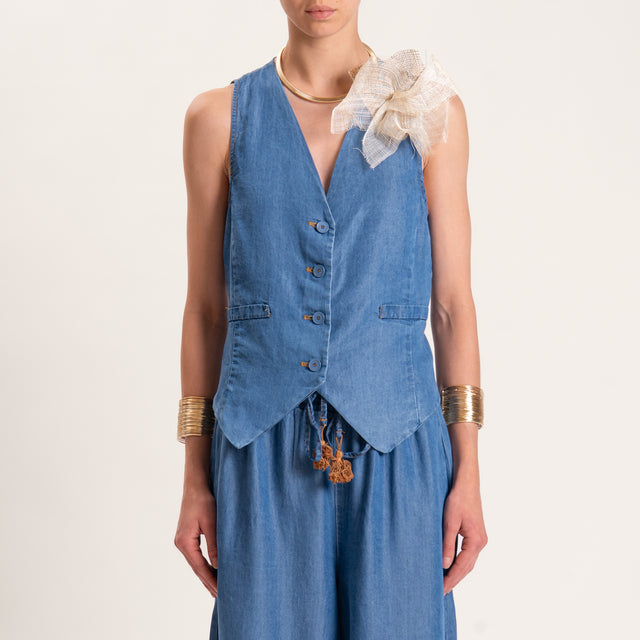Motel-Gilet chambray spilla fiore - denim