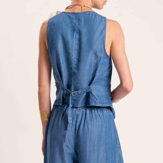 Motel-Gilet chambray spilla fiore - denim