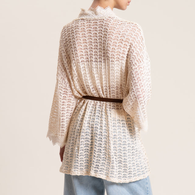 Motel-Cardigan crochet con cintura - burro