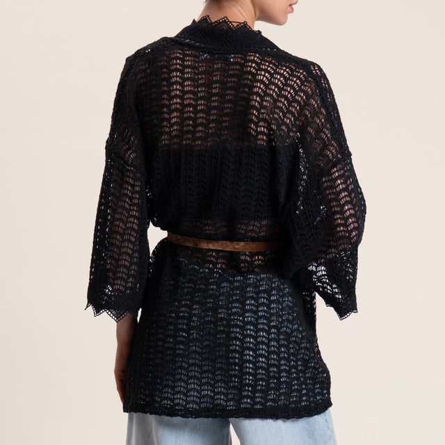 Motel-Cardigan crochet con cintura - nero