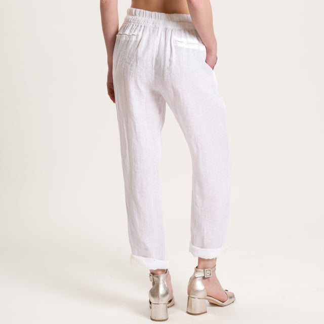Motel-Pantalone in lino con coulisse - bianco