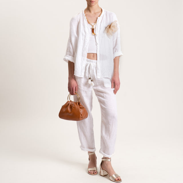 Motel-Pantalone in lino con coulisse - bianco