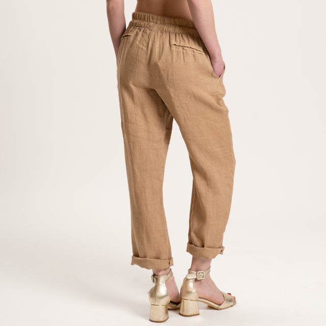 Motel-Pantalone in lino con coulisse - cammello