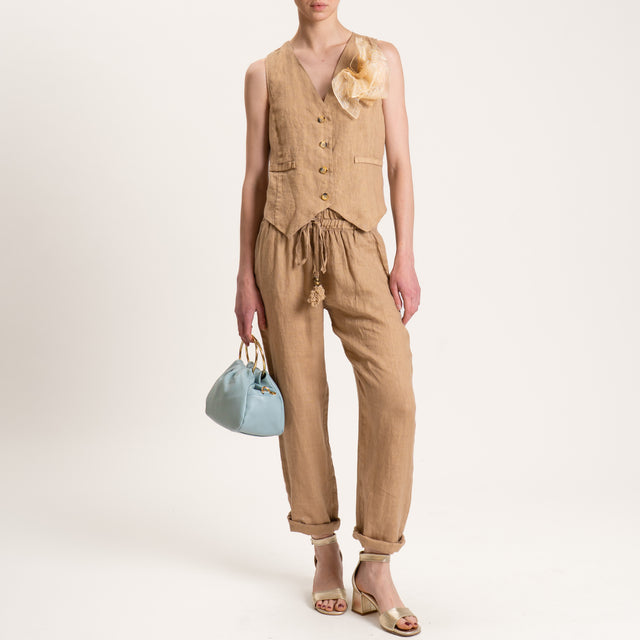 Motel-Pantalone in lino con coulisse - cammello