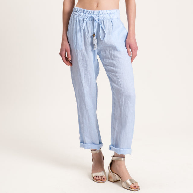 Motel-Pantalone in lino con coulisse - cielo