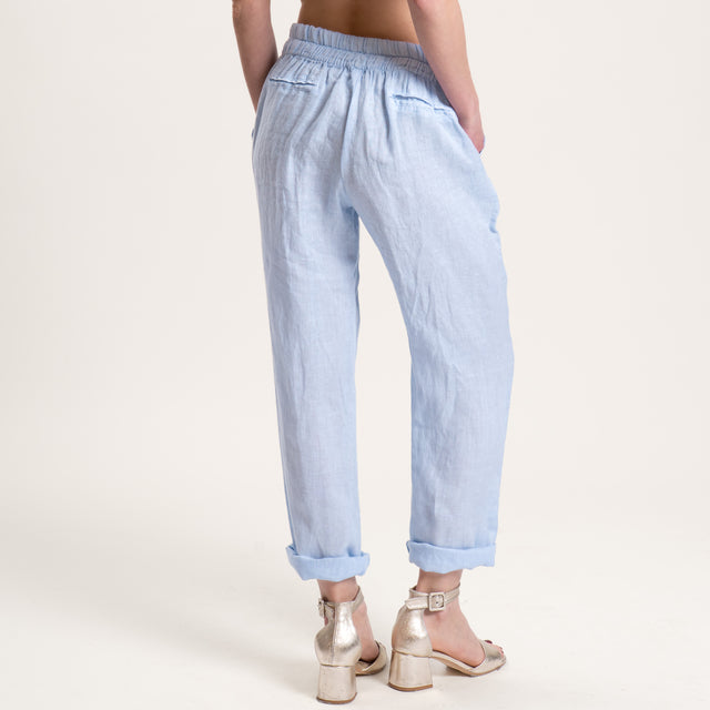 Motel-Pantalone in lino con coulisse - cielo