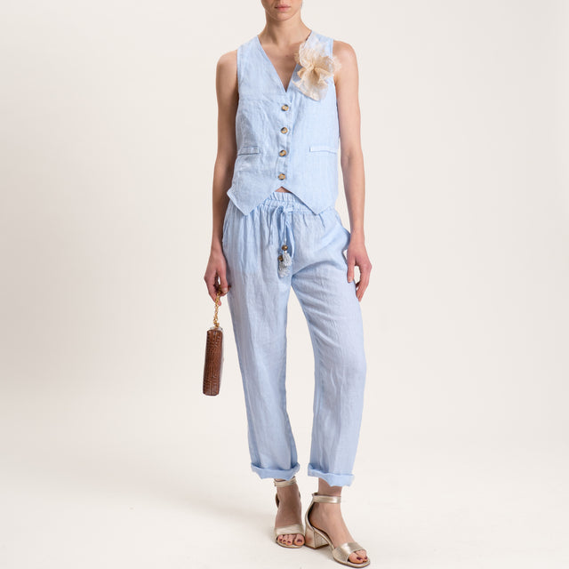 Motel-Pantalone in lino con coulisse - cielo
