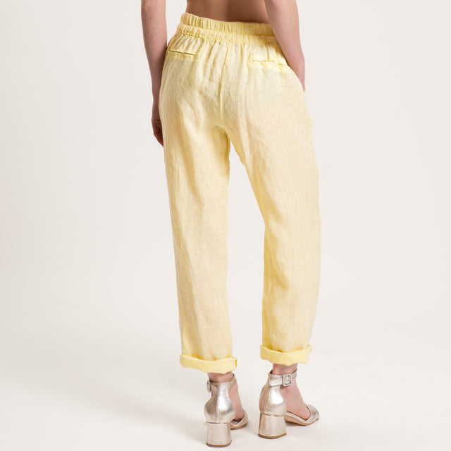 Motel-Pantalone in lino con coulisse - giallo