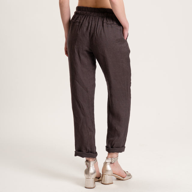 Motel-Pantalone in lino con coulisse - moro