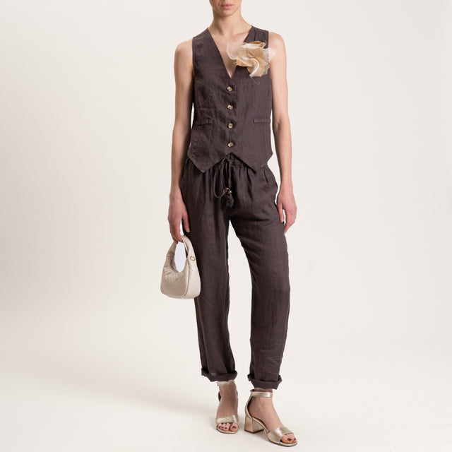 Motel-Pantalone in lino con coulisse - moro