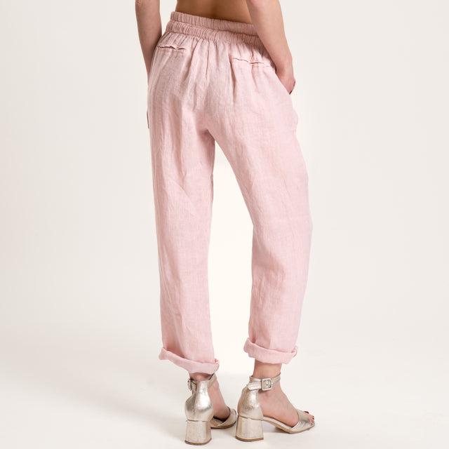 Motel-Pantalone in lino con coulisse - cipria