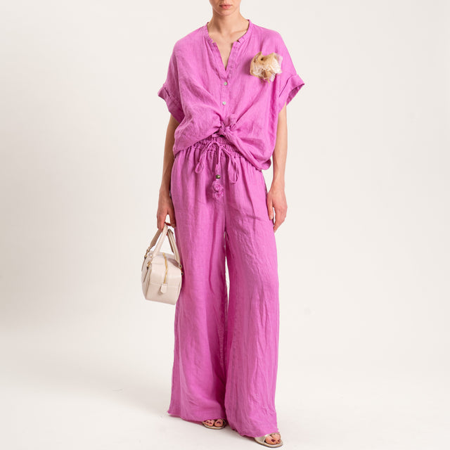 Motel-Pantalone palazzo in lino con coulisse - orchidea