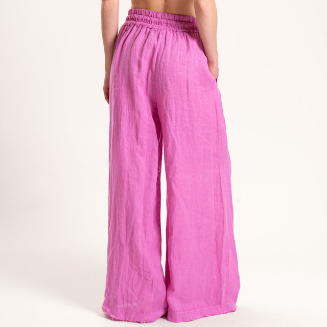 Motel-Pantalone palazzo in lino con coulisse - orchidea