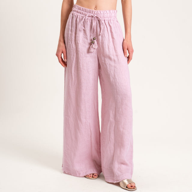 Motel-Pantalone palazzo in lino con coulisse - rosa