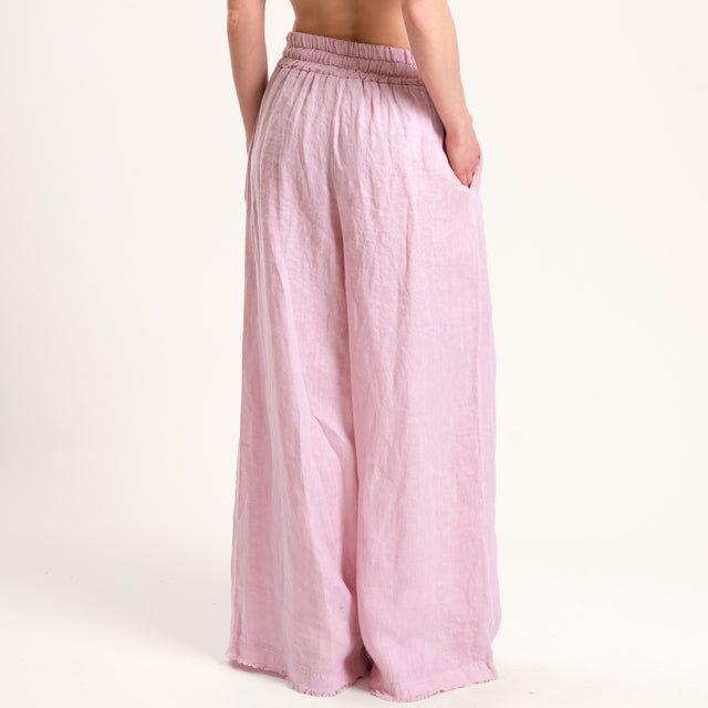 Motel-Pantalone palazzo in lino con coulisse - rosa