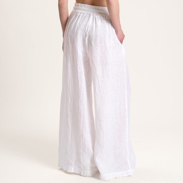Motel-Pantalone palazzo in lino con coulisse - bianco