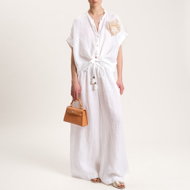 Motel-Pantalone palazzo in lino con coulisse - bianco