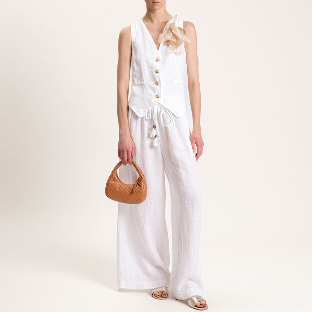 Motel-Pantalone palazzo in lino con coulisse - bianco