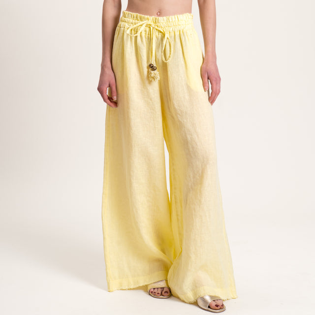 Motel-Pantalone palazzo in lino con coulisse - giallo