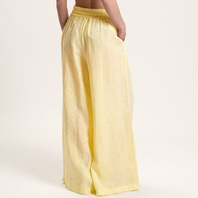 Motel-Pantalone palazzo in lino con coulisse - giallo