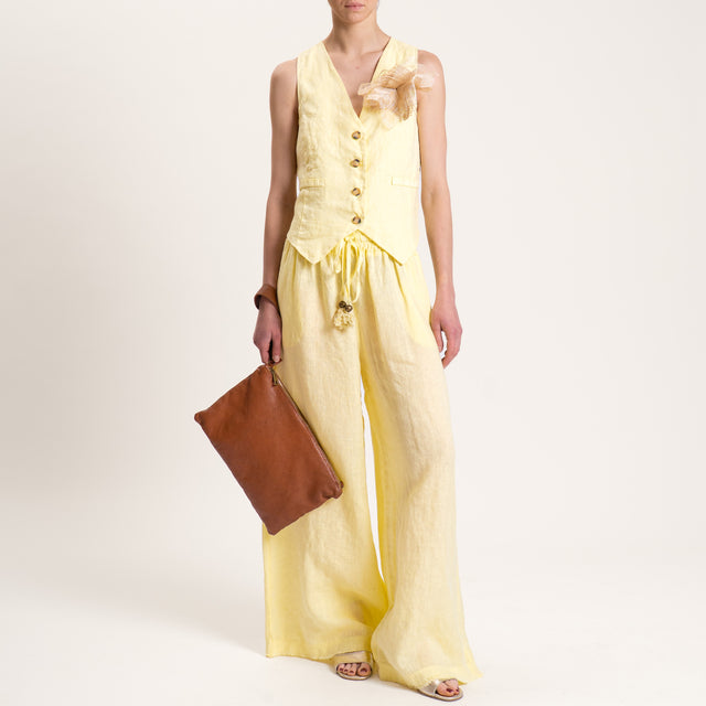 Motel-Pantalone palazzo in lino con coulisse - giallo