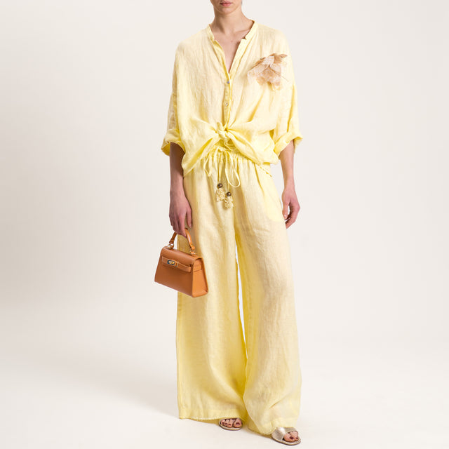 Motel-Pantalone palazzo in lino con coulisse - giallo