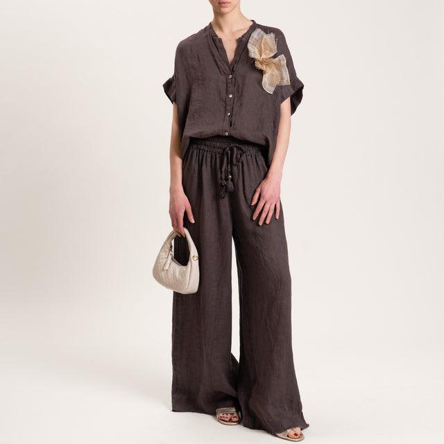 Motel-Pantalone palazzo in lino con coulisse - moro