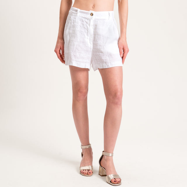 Motel-Shorts in lino elastico in vita - bianco