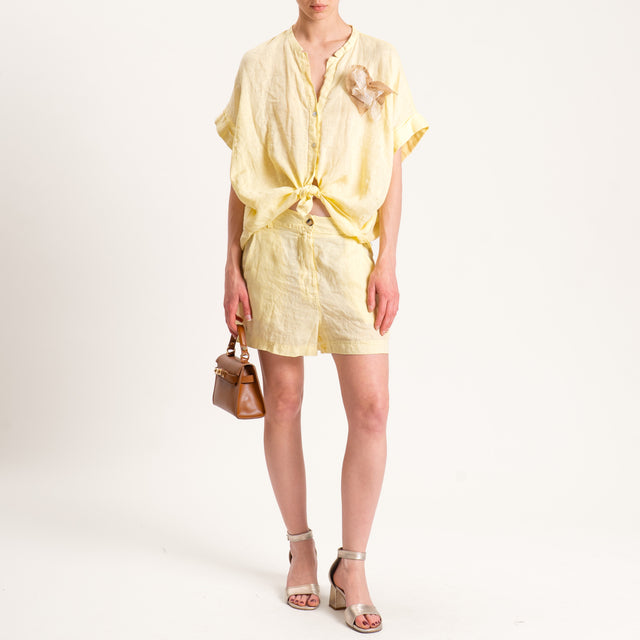 Motel-Shorts in lino elastico in vita - giallo