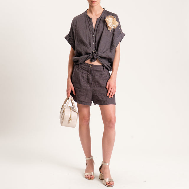 Motel-Shorts in lino elastico in vita - moro