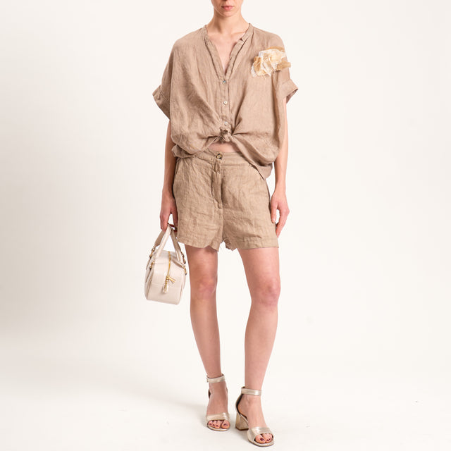 Motel-Shorts in lino elastico in vita - cammello