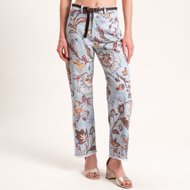 Motel-Jeans fantasia floreale cotone elasticizzato - acqua/cacao/burro