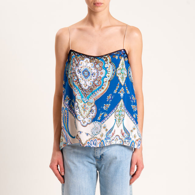 Motel-Top fantasia con applicazioni - blu/sand/moro