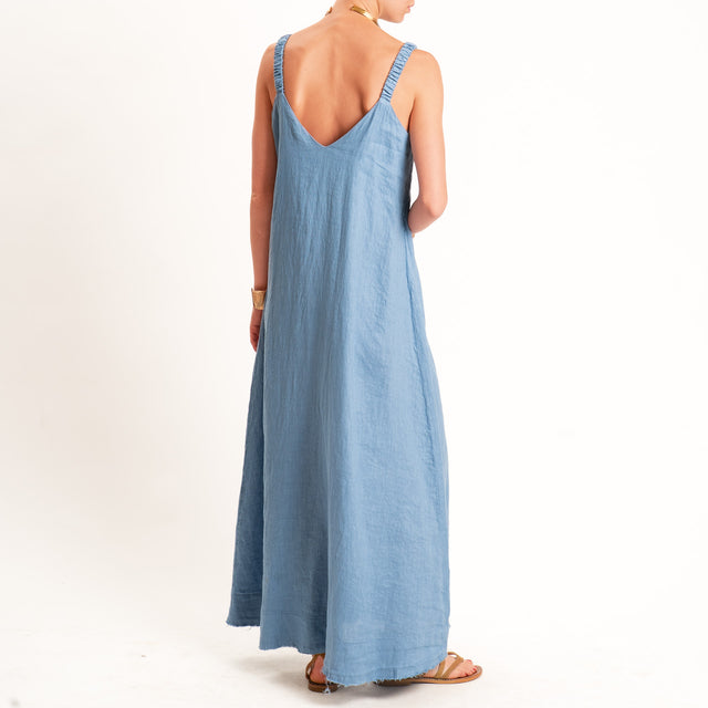Motel-Abito doppio scollo v 100%lino - jeans