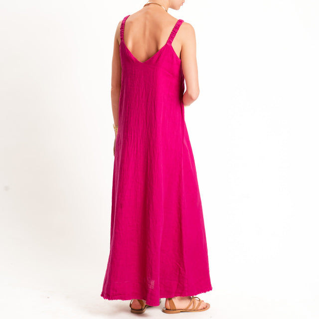 Motel-Abito doppio scollo v 100%lino - magenta