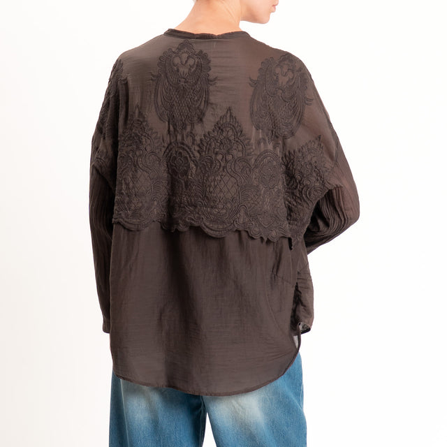 Motel-Camicia mussola misto seta con ricami - cocco
