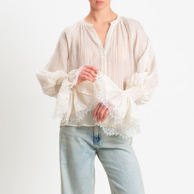 Motel-Camicia mussola goffrata lyocell - panna