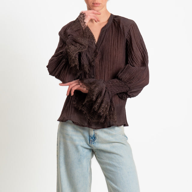 Motel-Camicia mussola goffrata lyocell - moro