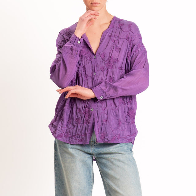 Motel-Camicia mussola misto seta con ricami - amarena